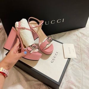 GUCCI GG Lifford Leather Heeled Sandal Wild Rose “HARD TO FIND” Valentine’s Heel